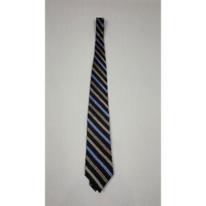 Chaps Ralph Lauren Mens Neck‎ Tie. Vintage 100% Silk Striped. Blue, Tan, Black.